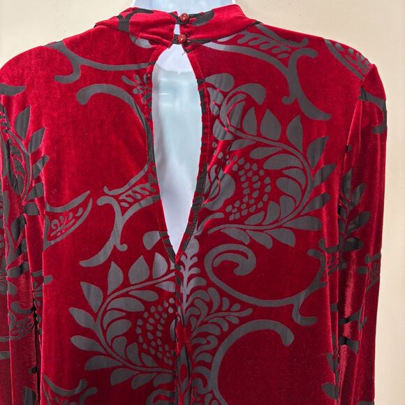 Karlie Red Burnout Velvet Top Women M Neck Cutout Floral Dark Fairy Romantic - Picture 6 of 9